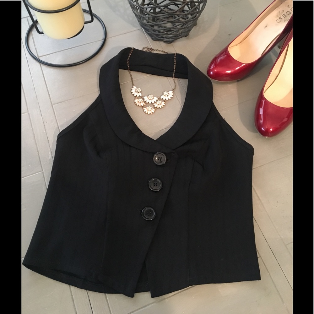Donutz brand Black three button crop vest